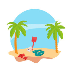 Wall Mural - summer beach with palms and flip flops scene