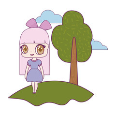 Sticker - cute little doll in landscape