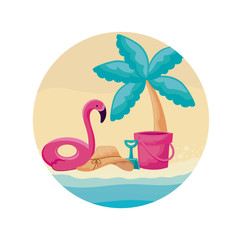 Poster - float flemish with palm tropical and icons vacation in beach