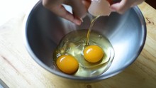Hand Cracking Egg In A Bowl Preparing For Baking