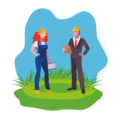 Canvas Print - engineer with female builder on the lawn