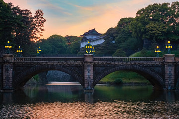 Sticker - Nijubashi bridge in front of Tokyo Imperial palace in Tokyo, Japan