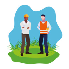 Wall Mural - interracial male builders constructors on the lawn