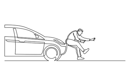 Poster - continuous line drawing of car hitting pedestrian