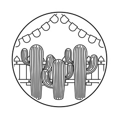 Sticker - set of cactus plants with garlands in frame circular