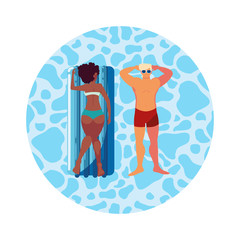 Poster - interracial couple with float mattress in water