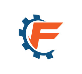 initial logo with gear vector F