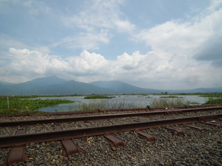 railroad with beside lake