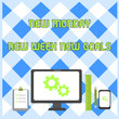 © Artur - Conceptual hand writing showing New Monday New Week New Goals. Concept meaning showcasing next week resolutions To do list Business Concept PC Monitor Mobile Device Clipboard Ruler