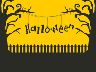 Wall Mural - Poster and banner for Halloween party with hanging text.