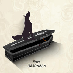 Canvas Print - Halloween party celebration with fox sitting on grave box.