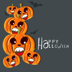 Sticker - Happy Halloween party celebration pster with smiling spooky pumpkins.