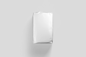 White Blank Glossy Paper Bag Package Mock up of Flour isolated on light gray background.3D rendering.