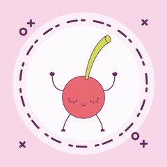 Poster - fresh cherry fruit kawaii in frame circular
