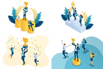 Wall Mural - set isometric concept of achieving goal. modern illustration concepts for website and mobile website
