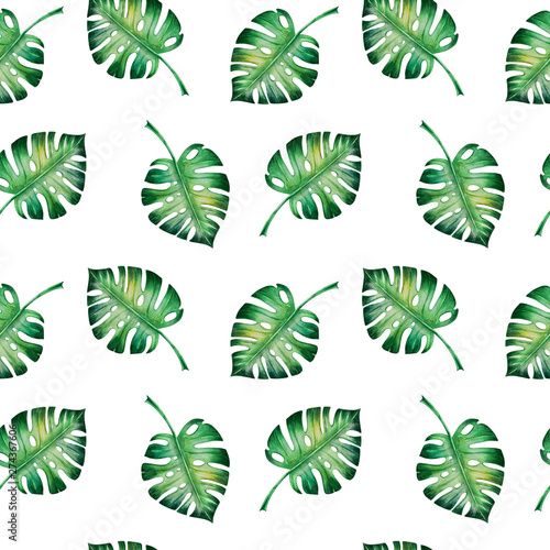 Seamless pattern from tropical leaves. Monstera. Watercolor painting. Exotic ...