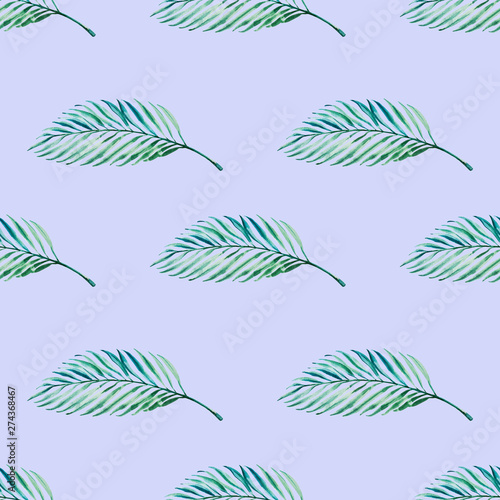 Seamless pattern from tropical leaves. Palm. Watercolor painting. Exotic plan...