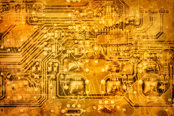 Microcircuit Motherboard Gold Colored Detail Vignette Background