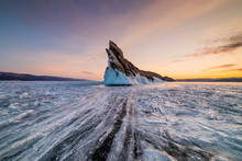 Ice Patterns On Lake Baikal. Siberia, Russia
