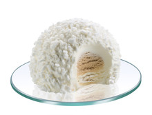 White Tartufo Ice Cream Parfait On Glass Dish, Isolated On White