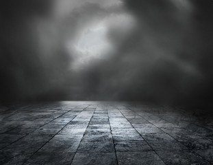 empty floor with dark mist for background template