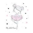 Little dancing Ballerina. Childish vector graphic doodle illustration