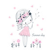© Maryco - Cute little cartoon girl white flowers. Childish vector isolated illustration