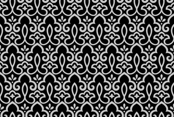 Flower geometric pattern. Seamless vector background. Black and grey ornament. Ornament for fabric, wallpaper, packaging. Decorative print