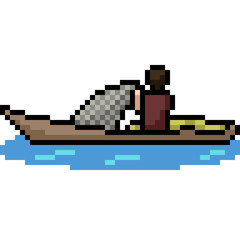 Poster - vector pixel art fishing boat