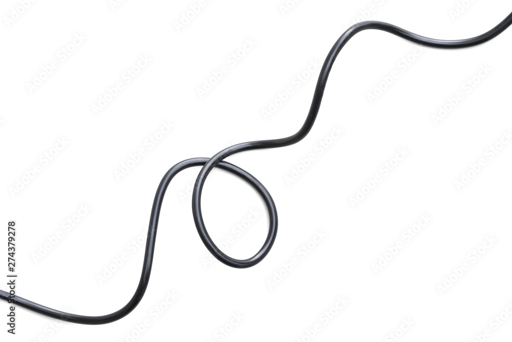 electric black wire cable curled shaped isolate on white background ...