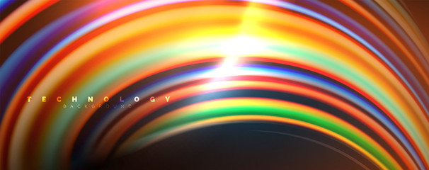 Fluid color rainbow style wave abstract background, techno modern design on black