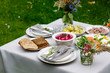 Scandinavian midsummer feast with potato salad, herring, salmon and beetroot