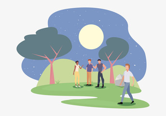 Canvas Print - people in the park night scene