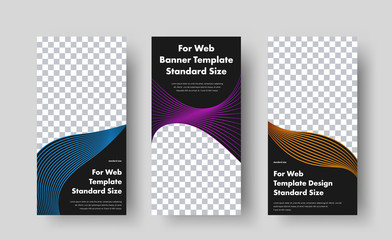 Wall Mural - set of vector vertical black web banners with place for photo and color abstract lines.
