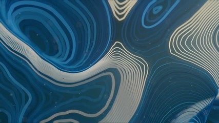 Aufkleber - Blue colored abstract background with bright particles. Deformed wavy wires with motion glowing elements. Depth of field. 3D render loop animation. 4K, Ultra HD resolution.
