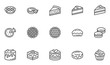 Pies and Cakes Vector Line Icons Set. Bakery, Piece of Cake, Donut, Sweet Pastry, Dessert. Editable Stroke. 48x48 Pixel Perfect.