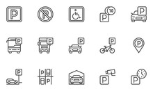 Parking Vector Line Icons Set. Parking Spaces, Car Park, Paid Parking. Editable Stroke. 48x48 Pixel Perfect.