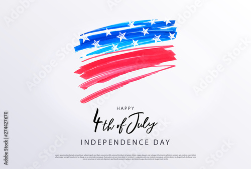 Fourth of July. 4th of July holiday banner. Stylized image of the American flag, drawn by markers. USA Independence Day background for sale, discount, advertisement, web. Place for your text.
