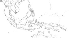 World Map Of SOUTHEAST ASIA REGION: Indochina, Thailand, Malaysia, Indonesia, Philippines, Sumatra, Kalimantan, Malay Archipelago And Islands. Geographic Chart With Archipelago, Coral Seas & Islands.