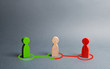 © Andrii Yalanskyi - Red and green people want to recruit person in the center to his side. Pressure, influence on person opinion. Search for allies, fight for votes. Passion in the conflict of third parties.