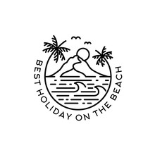 Beach With Palm Tree And Mountain Badge Logo Design With Text
