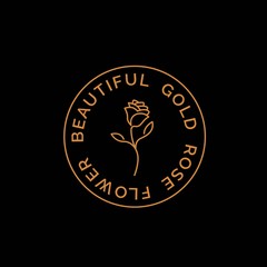 Wall Mural - Golden rose flower line art illustration seal logo design