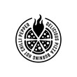 Monochrome circle pizza logo with flame and text around
