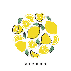 Wall Mural - Lemon summer card of hand drawn fruit shapes