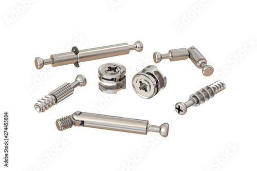 3d Illustration Different Types Of Minifix Connector Bolts