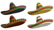 Cartoon colorful traditional ornate mexican hat sombrero. Isolated on white background. Vector icon set. Vol. 2
