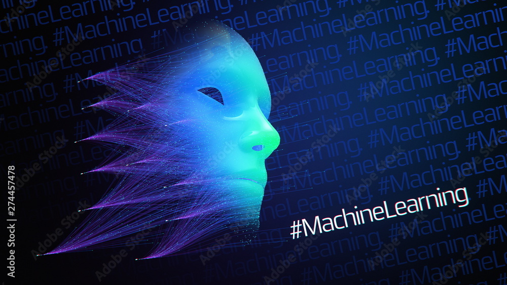 Machine Learning abstract face created by neural network, big data ...