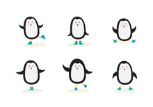 Cute Cartoon Penguin Isolated Drawing Set