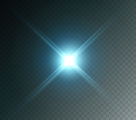 Wall Mural - blue stage projector light effect isolated on transparent background. vector bright flare scene spot