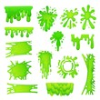 Set of green slime drops and blots cartoon vector illustration isolated.